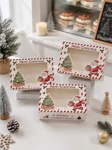 2pcs/5pcs/10pcs 2026 New Christmas Gift Box With Transparent Window | Santa Claus & Christmas Tree Print Gift Box, Holiday Striped Paper Box, Suitable For Christmas Party Decoration - View 7