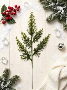 1 Pc Artificial Pine Needle Christmas Bouquet, Fake Plant, Suitable For Christmas Decorations, Autumn Decorations, Wedding Decorations, Home And Party Accessories, Outdoor Garden Decor - Green - View 2