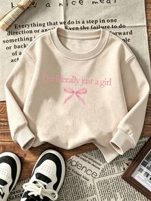 Sweatshirt Leher Bulat Motif Lucu untuk Anak Perempuan, Sweatshirt Pullover Leher Bulat yang Hangat dan Nyaman untuk Musim Gugur/Dingin - Aprikot - View 4