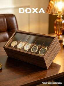 DOXA 5-Slot Watch Storage Box With Sliding Transparent Glass Lid, Dust-Proof Mechanical Watch Display & Collection Box - Brown - View 4