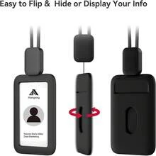 ID Card Lanyard, Silicone ID Card Holder Business Card Protective Case, With Retractable Cord, Quick Release Buckle, 2 Card Slots, Suitable For Office Staff, Teachers, Employees, Cruise Black - Silicone Card Sleeve - View 6