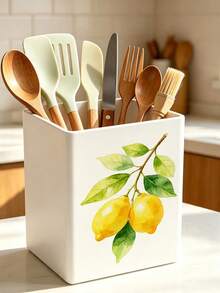 1pc Abstract Watercolor Lemon Branch Multi-Functional Storage Organizer Box - Tableware Storage Box, Desktop Organizer Rack (Suitable For Storing Tableware, Straws, Tea Bags, Pens, Remote Controls); Compact And Space-Saving, Suitable For Kitchen, Office, Living Room (Please Note The Size Before Ordering) - Multicolor - View 1