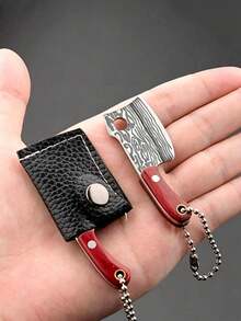 Mini Pocket Knife Keychain, Exquisite Wood Grain Texture Comfortable Wooden Handle, Portable Compact Daily Tool, Fashionable Hiking Bag Pendant, Durable Eye-Catching Charm - Multicolor - View 6