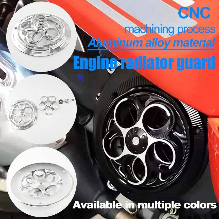 CNC Processed Aluminum Alloy Rotating Fan Cover, Engine Radiator Guard And Frame Hole Cover, Polished Heat-Resistant Cooler Fins Decorative Modification Accessories, Personalized Motorcycle Modification Parts, Suitable For VESPA150, Scooter, Qoge I125, Other Motorcycles