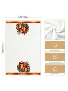 2pcs/4pcs Handuk Dapur Kotak Kado Natal Cat Air, Kotak Kado Pita Merah, Ranting Pinus Holly, Cetakan Buah Beri Merah, Pinggiran Pola Berlian Merah & Kuning, Handuk Tangan Liburan, Handuk Dekorasi Dapur dan Kue - MultiWarna - View 3