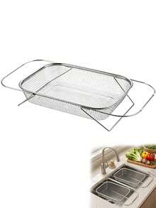 Stainless Steel Over-The-Sink Colander Strainer Basket, Expandable Over-The-Sink Colander Basket, Expandable Rectangle Fine Mesh Kitchen Utensils With Handles Silver 4-In-1 Practical Kitchen - One Size Fits All - View 1