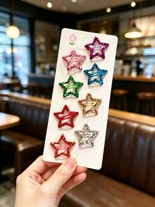 Dopamine Sequin Colorful Five-Pointed Star BB Hair Clip, Sweet Side Bangs Hair Accessory, Back To School Supplies, Autumn Accessories - Multicolor Glitter - View 6