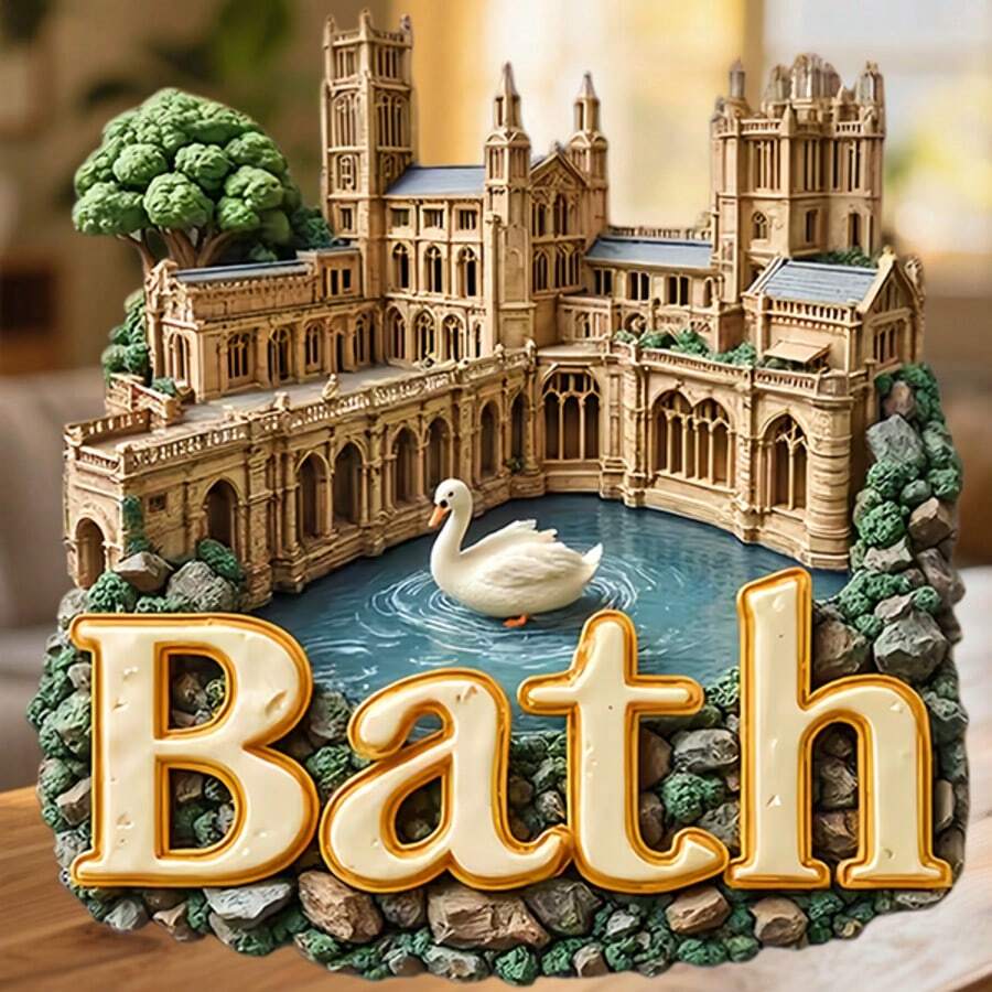 Bath Roman Springs And Drifting Swans In A Courtyard Of Quiet Waters Magnet Where The Warm Breeze Carries A Timeless Romance Keepsake For All Metal Surfaces Throughout The Home - A - View 1