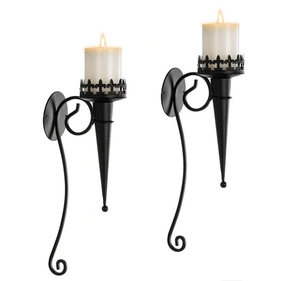 ASziqiqi Wall Candle Holder Gold - Candle Sconces Set Of 2 | Wall Sconces For Pillars Tealight Candles, Decorative Metal Wall Sconce, For Living Room, Bathroom, Dining Room, Fireplace - Black - View 1