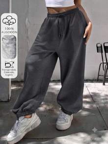 Joggers de Mujer Plus Size con Elástico y Listón al Frente – Calientitos y de Alta Calidad - Gris Oscuro - Ver 2