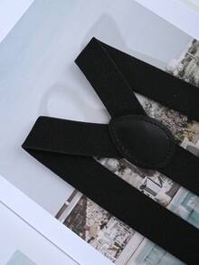 1SET(3PCS) Solid Color Suspenders With Bow Tie And Brooch Combination Set, Adjustable Back Strap Bow Tie Brooch Set - Black - View 2