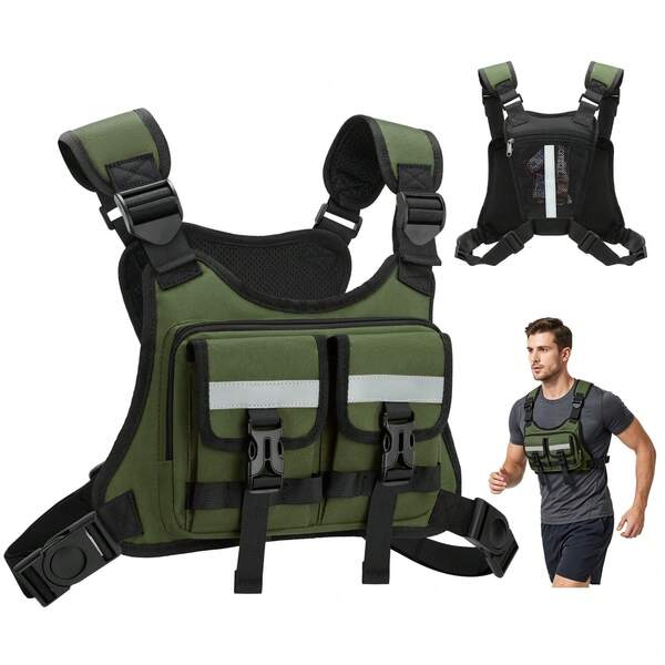 NEWHEY Leichte, vorne montierte Lauf-Brusttasche, wasserdichte Laufweste, integrierte Handy-Aufbewahrungstasche, geeignet für Fitness, Radfahren, Wandern