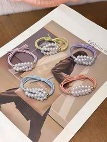 5/10pcs Pearl Hair Ties For Women, High Elasticity 4-Strand Hair Bands, Fresh Daily Hair Styling - Multicolor - View 3