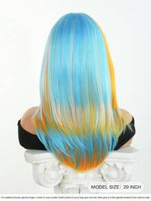 NAMM Patriotic Argentina Wig Orange & Blue Highlights Wigs Medium-Length Layered Wig With Bangs, Synthetic Heat-Resistant Fiber Costume Wig For Women Cosplay Wear, Carnival, Halloween Party Use 20 Inch - Blue Highlight - View 3