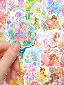50Pcs Cute Fantasy Fairy Scrapbook Stickers, Watercolor Magical Flower Fairy Rainbow Star Waterproof Decals For Notebook Planner Craft - Multicolor - View 3