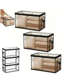 1pc Transparent Plastic Storage Box With Flip-Top Lid - 180° Opening, Large Capacity, Suitable For Books, Clothes, Snacks - Space-Saving, For Office And Home Organization, Clear Design For Easy Viewing, Durable Book Storage Box - Multicolor - View 10