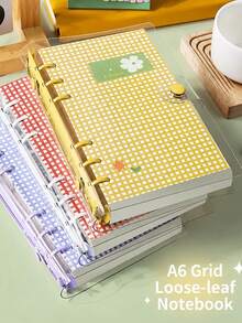 A6 Cute Plaid Transparent PVC Loose-Leaf Notebook, Detachable Pages Diary, 120 Pages Lined/Blank Paper, Large Capacity No Sharp Edge Design, Soft Touch, Suitable For Middle And High School Students' Planner Diary, Scrapbook - Multicolor - View 4