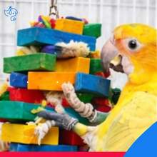 Juguete de Madera para Aves Grandes, Accesorio para Pericos, Loros y Guacamayos, Juguete para Jaula con Espacio para Trepar, Morder, Balancearse y Jugar, Ideal para Mantener a las Aves Activas y Entretenidas, Resistente, Natural,  y Fácil de Instalar - Multicolor - Ver 9