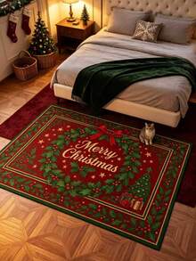 1pc Christmas Theme Green Leaf Wreath Rug, Thickened Rug, Thick Rug, Plush Rug, Autumn/Winter Rug, Thickened Rug, Living Room Rug, Rug, Living Room Area Rug, Area Small Rug, Mat, Home Decor, Large Living Room Rug, Round Rug, Living Room Home Decor, Room Decor, Washable Rug - Multicolor - View 3