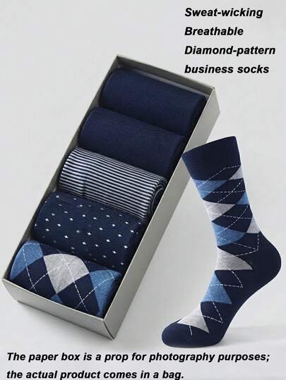 1/5/10 Pasang Kaos Kaki Pria Panjang Selutut untuk Semua Musim dengan Motif Kotak Berlian dan Garis Kontras - Kaos Kaki Panjang Tebal dan Hangat Unisex untuk Musim Gugur/Dingin, Cocok untuk Pemakaian Sehari-hari, Kantor, Rumah, dan Hadiah, Gaya Acak