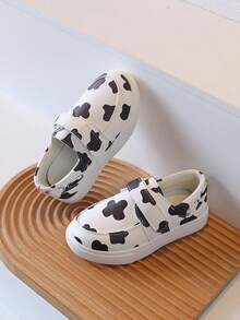 1 Pair New Spring/Autumn Mid-To-Large Children's Personalized Print Flat Shoes, Unisex Kids Lightweight Hook And Loop Casual Sneakers - Black - View 7