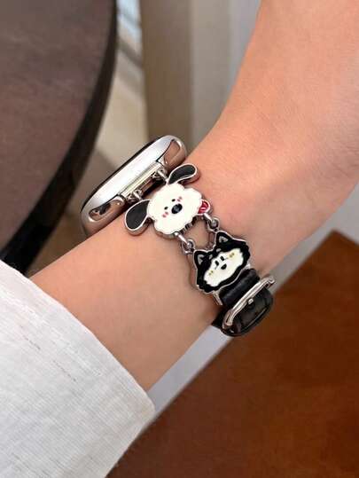 1 buah Tali Jam Tangan Kulit Serat Halus Ultra-Halus dengan Liontin Kartun Lucu, Kompatibel dengan Apple Watch 38/40/41/42/44/45/46/49mm Seri 1-11, Aksesori Tali Pengganti Fashion Wanita