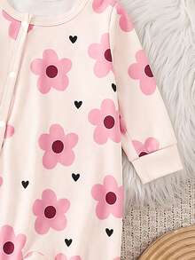 2pcs Baju Terusan Bayi Baru Lahir Musim Semi/Panas Motif Bunga & Hati Lengan Panjang, Bodysuit Rajut Kancing Jepret, Warna Pink & Aprikot Elastis untuk Pakaian Rumah/Luar Ruangan, Pakaian Dasar Sehari-hari Bayi Perempuan Musim Gugur - MultiWarna - View 7