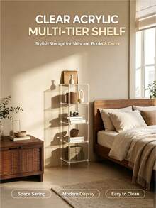 Transparent Acrylic 6-Tier Corner Storage Rack, Multi-Size Tall Floor Display Stand, Square Transparent Organizer Shelf, Suitable For Bathroom, Bedroom, Living Room - Multicolor - View 2