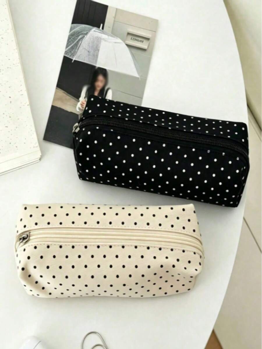 1pc Cute Polka Dot Pencil Case, Large Capacity, Student Pencil And Pen Storage Bag, Multi-Functional Zipper Pouch, Can Store Gel Pens, Highlighters, Erasers, Correction Tape And Small Stationery. Lightweight And Portable, Suitable For Students, Exams, Office And Daily Use. Back To School Essential (Zipper Style Random) - A - View 1