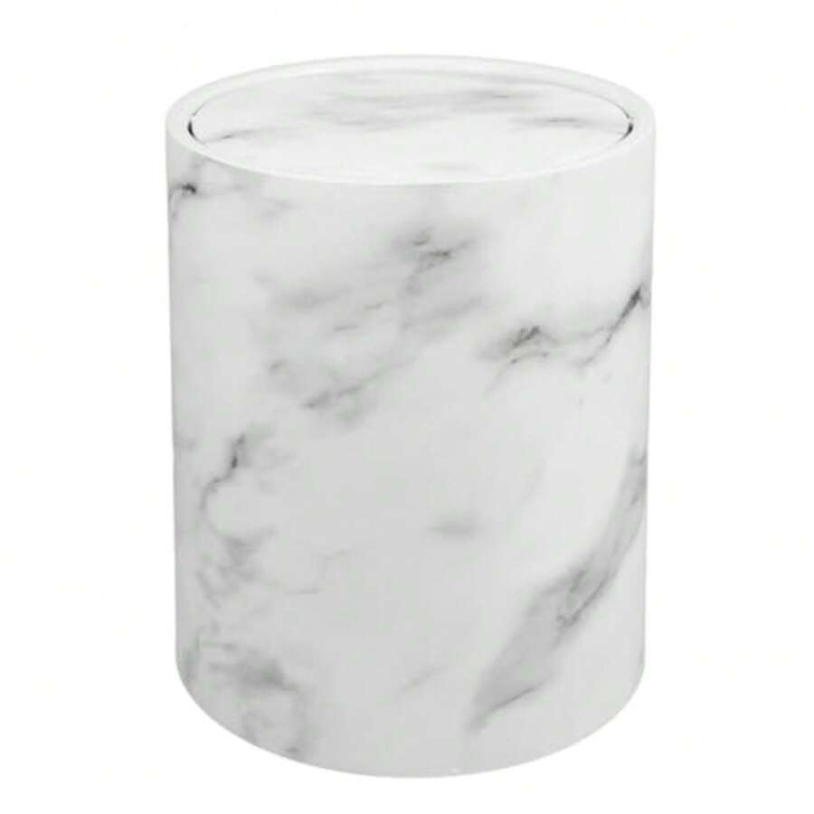 Kichvoe Cubo de Basura con Tapa Abatible Bote de Basura de Imitaci?n Veteado para Cocina Ba?o Oficina y Dormitorio Pl?stico 9.17 X 9.17 X 10.62 in 1 Pieza - Blanco - Ver 1