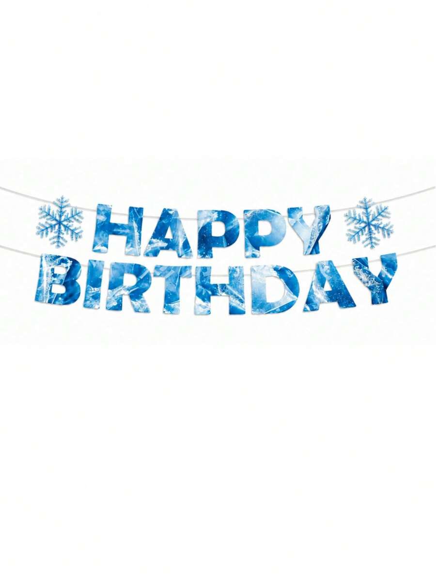 1 Set Ice Crystal Texture Happy Birthday Banner, Blue Crystal Snowflake ...