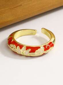 1pc Bohemian Vintage Fashion Colorful Pattern Enamel Open Ring, Suitable For Women's Daily And Vacation Wear - Multicolor - View 3