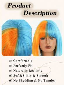 NAMM Patriotic Argentina Wig Orange & Blue Highlights Wigs Medium-Length Layered Wig With Bangs, Synthetic Heat-Resistant Fiber Costume Wig For Women Cosplay Wear, Carnival, Halloween Party Use 20 Inch - Blue Highlight - View 6