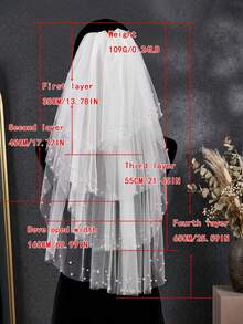 4-Layer Pearl Beaded Bridal Veil, Fluffy 3D Soft Tulle Wedding Veil With Hair Comb, Elegant Short Bridal Accessory - Multicolor - View 9