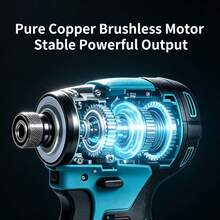 TORPOW High Power Brushless Cordless Impact Driver 180N.M High Torque 0-3600RPM No-Load Speed Screw Fastening & Removal High Power Lithium Battery Impact Screwdriver Power Tool - Blue - View 6