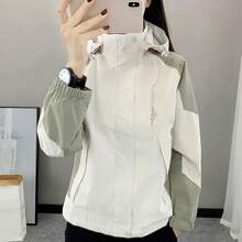 Color Block Spring Autumn Windbreaker Jacket For Women, Outdoor Sports, Waterproof, Windproof, Running, Lightweight, Breathable, Long Sleeve - Khaki - View 11