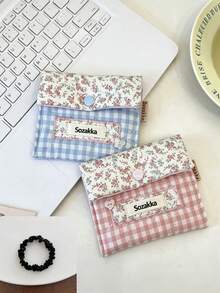 1pc Gingham Floral Fabric Sanitary Pad Storage Bag, Snap Button Closure Portable Period Pouch, Mini Travel Organizer For Student Girls, Hold Napkins Lipstick Small Accessories For Daily Outing Storage Bag - Multicolor - View 10