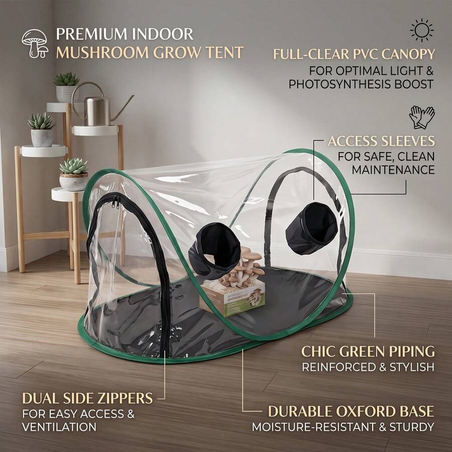 1pc Portable Mushroom Growing Tent Clear PVC Still Air Box With Arm Sleeves & Zipper, Pop Up Mini Greenhouse For Indoor Plant Cultivation & Seedling Propagation With Storage Bag - Plant Grow Dome - View 1
