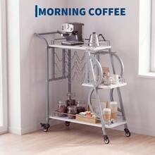 WARMTOBABY Rolling Bar Cart With Wine Rack And Glass Holder 3 Tier Industrial Beverage Cart With Wheels For Living Room Kitchen - Silver Frame + Pure White Wooden Board - View 6