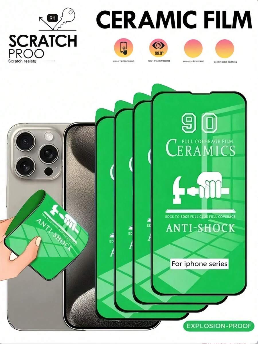 4PCS 9D HD Ceramic Film Compatible (Non-Glass Material) Compatible With IPhone 18/17/16/16 Plus/16 Pro/16 Pro Max/15/15 Pro/15 Plus/15 Pro Max/14/13/12/11, A Great Gift For Birthdays, An Ideal Choice For Family And Friends. Mobile Phone Screen Protector, Waterproof, Shockproof, Drop-Proof, Scratch-Resistant, Anti-Fingerprint, Full Coverage. - 4 Pieces - View 1