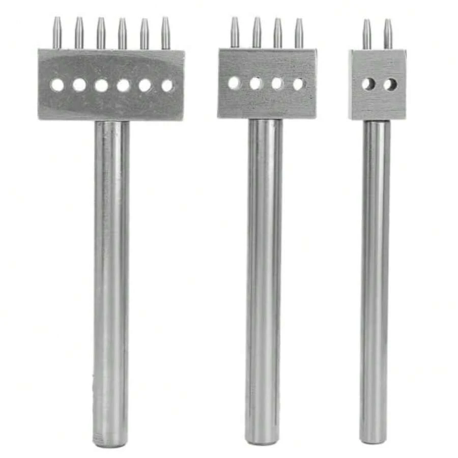 Set de 3 Punzones para Cuero con Espaciado, Herramienta de Perforación para Cinturones y Artesanías, Troquel de Acero de 6mm 2+4+6 - A - Ver 1