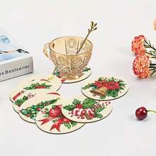New DITY Handmade Diamond Painting, Shiny Full Drill Living Room Bedroom Tea Cup Coaster Decor 8pcs Set, Suitable For Gift Giving[With Stand] - Multicolor - View 2