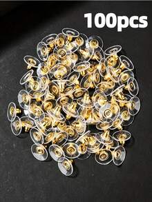 100pcs Gold Flying Disc Earring Backs, Ear Plugs, Ear Stud Backs, Earring Bases, Suitable For DIY Jewelry Earring Accessories, Earring Puller Accessories - Gold - View 7