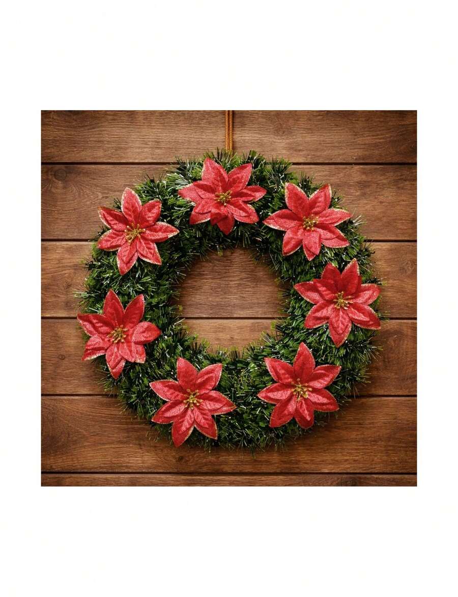 Guirlanda Natalina Decoração Flores Enfeite De Porta De 40cm - A - Visão 1