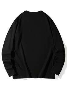 Women's Round Neck Long Sleeve T-Shirt, Spring/Autumn New Star Pattern & Letter Print, Fashion Casual Versatile Loose Top - Black - View 4