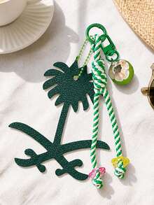 PU Coconut Camel Palm Tree Bag Charm,Woven Lanyard Keychain,Leather Palm Tree Bag Accessory,Fashion Women Handbag Decor Charms,Perfect Holiday Gift - Multicolor - View 3