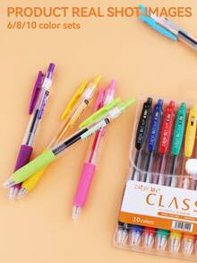 ZhiJi 6/8/10pcs Colorful Neutral Pens - Retractable, Fine Tip (0.7mm), Multiple Vibrant Colors, Gel Pen Set, Eyeliner Pen, Needle Pen, Ballpoint Pen, Perfect For Vibrant Color Writing And Sketching, Smooth Writing, Used For Drawing, Highlighting, Note-Taking, Making Manuals, Office Use - Multicolor - View 11