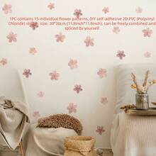1pc 30*30cm (11.8inch*11.8inch) Delicate Pink Flower Wall Sticker, Removable Self-Adhesive Vinyl Decal, Adds Soft Romantic Atmosphere To Living Room Decor - Multicolor - View 7