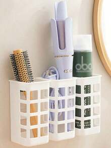 Curling Iron Storage Box, Hair Dryer Holder, Straightener Organizer Rack, Divided Storage, Strong Load-Bearing, No-Drill Design, Moisture-Proof, Wall-Mounted, Plastic Material, Multi-Function Storage Rack - Multicolor - View 4