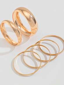 Set de 6 pulseras de metal anchas y elegantes de estilo vintage, aptas para uso diario - Oro 34 - Ver 2